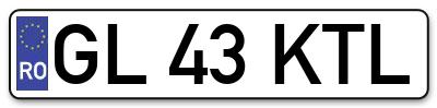Placuta inmatriculare numar auto  GL-43-KTL, GL 43 KTL, GL43KTL