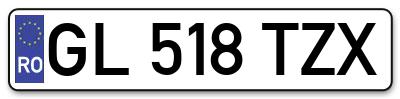 Placuta inmatriculare numar auto  GL-518-TZX, GL 518 TZX, GL518TZX