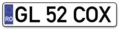 Placuta inmatriculare numar auto  GL-52-COX, GL 52 COX, GL52COX