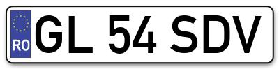 Placuta inmatriculare numar auto  GL-54-SDV, GL 54 SDV, GL54SDV