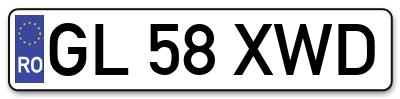 Placuta inmatriculare numar auto  GL-58-XWD, GL 58 XWD, GL58XWD