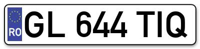 Placuta inmatriculare numar auto  GL-644-TIQ, GL 644 TIQ, GL644TIQ