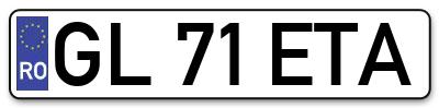 Placuta inmatriculare numar auto  GL-71-ETA, GL 71 ETA, GL71ETA