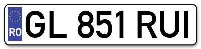 Placuta inmatriculare numar auto  GL-851-RUI, GL 851 RUI, GL851RUI