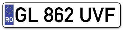 Placuta inmatriculare numar auto  GL-862-UVF, GL 862 UVF, GL862UVF