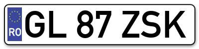 Placuta inmatriculare numar auto  GL-87-ZSK, GL 87 ZSK, GL87ZSK