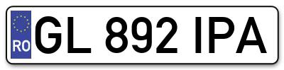 Placuta inmatriculare numar auto  GL-892-IPA, GL 892 IPA, GL892IPA