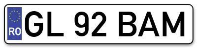 Placuta inmatriculare numar auto  GL-92-BAM, GL 92 BAM, GL92BAM
