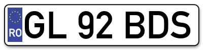 Placuta inmatriculare numar auto  GL-92-BDS, GL 92 BDS, GL92BDS