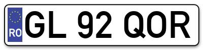 Placuta inmatriculare numar auto  GL-92-QOR, GL 92 QOR, GL92QOR