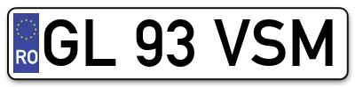 Placuta inmatriculare numar auto  GL-93-VSM, GL 93 VSM, GL93VSM