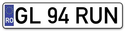 Placuta inmatriculare numar auto  GL-94-RUN, GL 94 RUN, GL94RUN