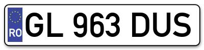 Placuta inmatriculare numar auto  GL-963-DUS, GL 963 DUS, GL963DUS