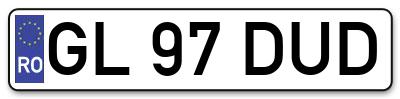 Placuta inmatriculare numar auto  GL-97-DUD, GL 97 DUD, GL97DUD