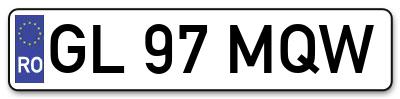 Placuta inmatriculare numar auto  GL-97-MQW, GL 97 MQW, GL97MQW