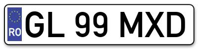 Placuta inmatriculare numar auto  GL-99-MXD, GL 99 MXD, GL99MXD