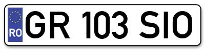 Placuta inmatriculare numar auto  GR-103-SIO, GR 103 SIO, GR103SIO