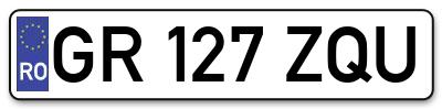 Placuta inmatriculare numar auto  GR-127-ZQU, GR 127 ZQU, GR127ZQU