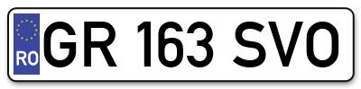 Placuta inmatriculare numar auto  GR-163-SVO, GR 163 SVO, GR163SVO