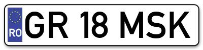 Placuta inmatriculare numar auto  GR-18-MSK, GR 18 MSK, GR18MSK