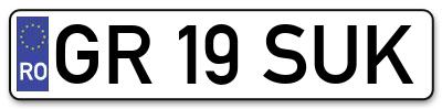 Placuta inmatriculare numar auto  GR-19-SUK, GR 19 SUK, GR19SUK