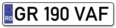 Placuta inmatriculare numar auto  GR-190-VAF, GR 190 VAF, GR190VAF