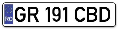 Placuta inmatriculare numar auto  GR-191-CBD, GR 191 CBD, GR191CBD