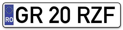 Placuta inmatriculare numar auto  GR-20-RZF, GR 20 RZF, GR20RZF