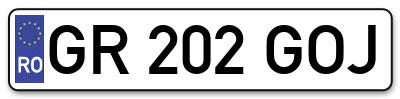 Placuta inmatriculare numar auto  GR-202-GOJ, GR 202 GOJ, GR202GOJ