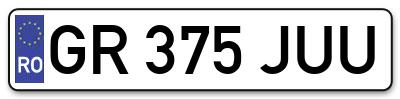 Placuta inmatriculare numar auto  GR-375-JUU, GR 375 JUU, GR375JUU
