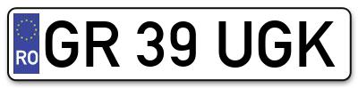 Placuta inmatriculare numar auto  GR-39-UGK, GR 39 UGK, GR39UGK