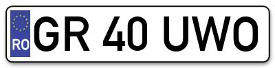 Placuta inmatriculare numar auto  GR-40-UWO, GR 40 UWO, GR40UWO