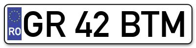 Placuta inmatriculare numar auto  GR-42-BTM, GR 42 BTM, GR42BTM