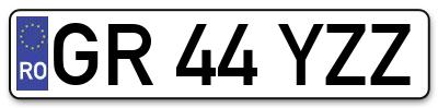 Placuta inmatriculare numar auto  GR-44-YZZ, GR 44 YZZ, GR44YZZ