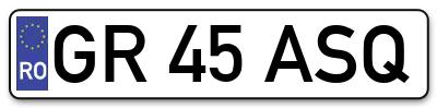 Placuta inmatriculare numar auto  GR-45-ASQ, GR 45 ASQ, GR45ASQ