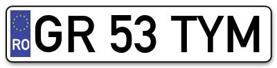 Placuta inmatriculare numar auto  GR-53-TYM, GR 53 TYM, GR53TYM