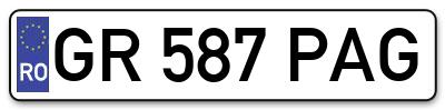 Placuta inmatriculare numar auto  GR-587-PAG, GR 587 PAG, GR587PAG
