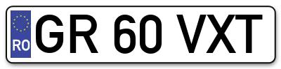 Placuta inmatriculare numar auto  GR-60-VXT, GR 60 VXT, GR60VXT