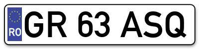 Placuta inmatriculare numar auto  GR-63-ASQ, GR 63 ASQ, GR63ASQ