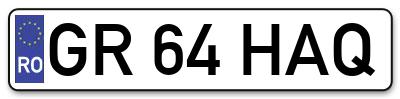 Placuta inmatriculare numar auto  GR-64-HAQ, GR 64 HAQ, GR64HAQ