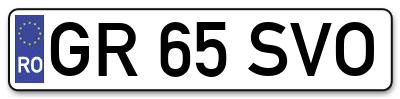 Placuta inmatriculare numar auto  GR-65-SVO, GR 65 SVO, GR65SVO