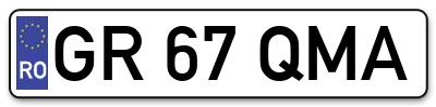 Placuta inmatriculare numar auto  GR-67-QMA, GR 67 QMA, GR67QMA