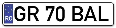 Placuta inmatriculare numar auto  GR-70-BAL, GR 70 BAL, GR70BAL