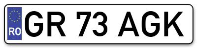Placuta inmatriculare numar auto  GR-73-AGK, GR 73 AGK, GR73AGK