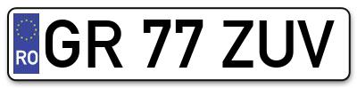 Placuta inmatriculare numar auto  GR-77-ZUV, GR 77 ZUV, GR77ZUV