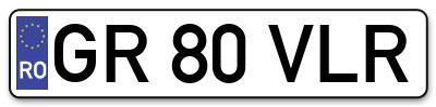 Placuta inmatriculare numar auto  GR-80-VLR, GR 80 VLR, GR80VLR