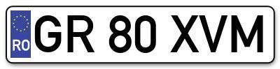 Placuta inmatriculare numar auto  GR-80-XVM, GR 80 XVM, GR80XVM