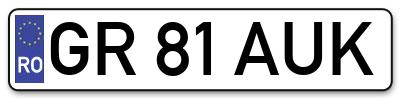 Placuta inmatriculare numar auto  GR-81-AUK, GR 81 AUK, GR81AUK