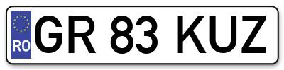 Placuta inmatriculare numar auto  GR-83-KUZ, GR 83 KUZ, GR83KUZ