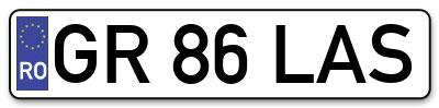 Placuta inmatriculare numar auto  GR-86-LAS, GR 86 LAS, GR86LAS